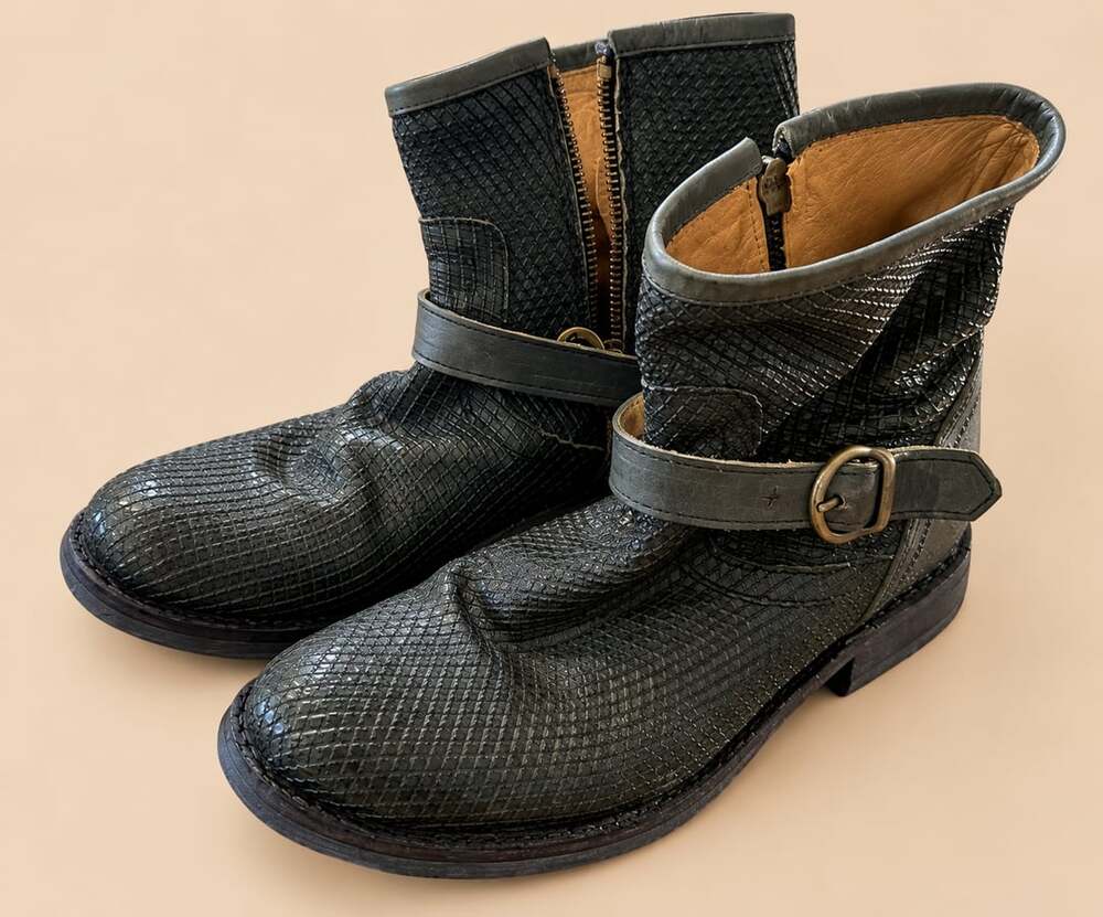Fiorentini + Baker Eternity Snake-Embossed Leather Ankle Biker Boots (g1)